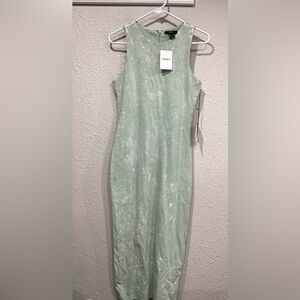 Forever 21 Green Acid Wash Midi Tank Dress Size L Sleeveless Bodycon Casual Y2K